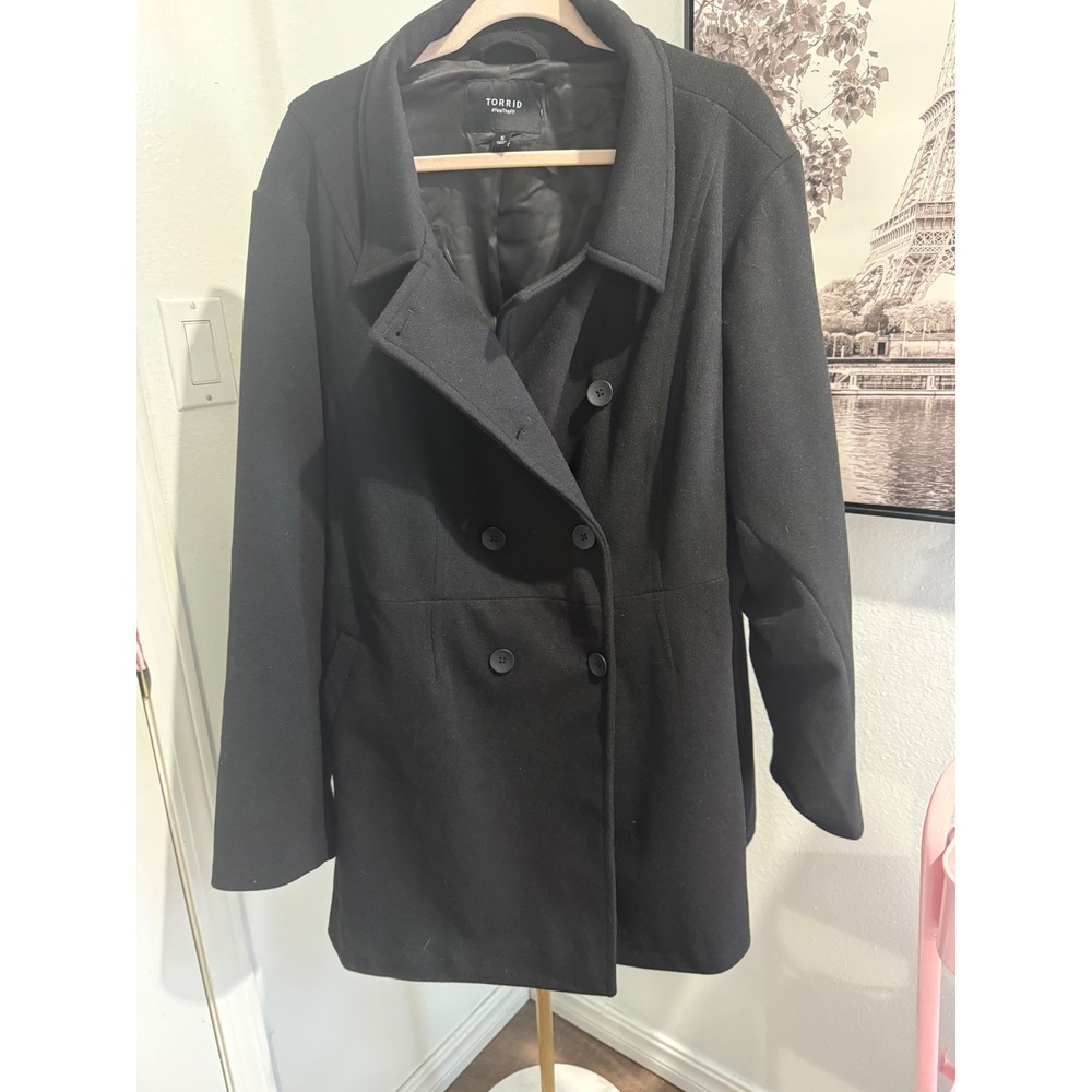 Torrid‎ Womens Black Double Breasted Pea Coat Plus Size 5 Fit and Flare Lined